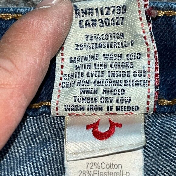 TRUE RELIGION JOEY TWISTED LEG LOW RISE BELL BOTTOm JEANS - MADE IN USA -27 TALL - Picture 12 of 16